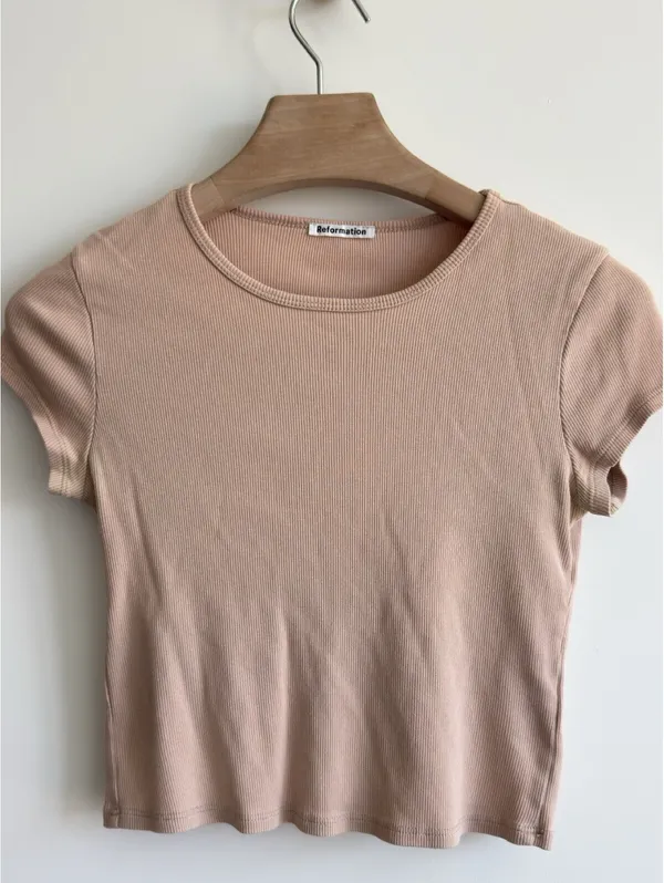 Reformation Ribbed Organic Cotton Baby Tee Blush Pink Short Sleeve Top - Image 2