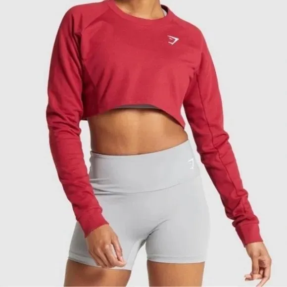Gymshark‎ Womens Training Cropped Sweatshirt Red Long Sleeve Pullover Medium - Image 6