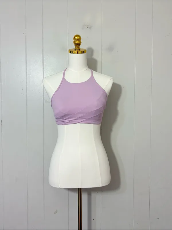 Lululemon Flow Y Wrap Front High Neck Bra Peony Pink Size 6 Pads Included - Image 2