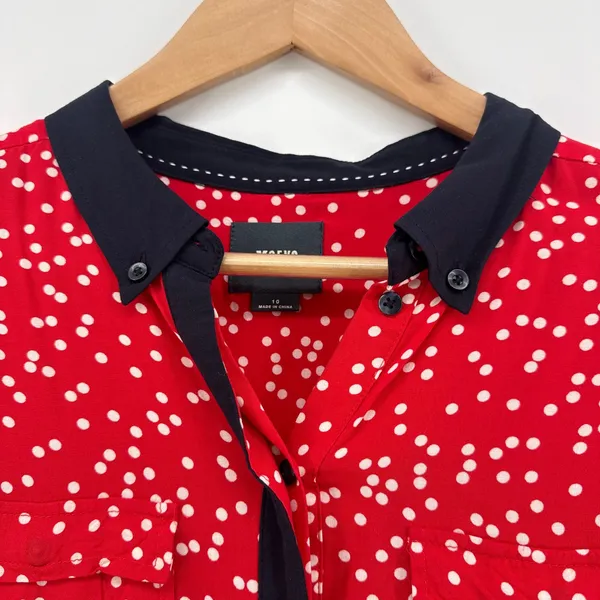 Maeve Anthropologie Bagatelle‎ Red Polka Dot Long Sleeve Button Down Blouse 10 - Image 4