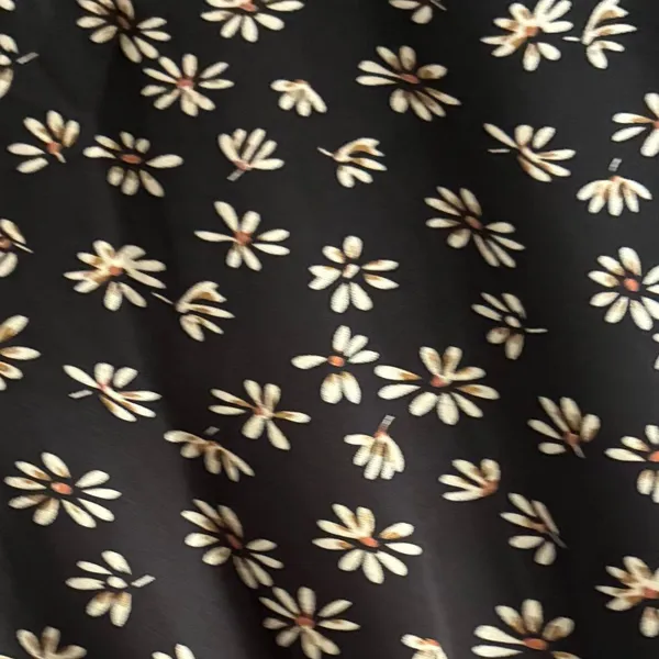 Catch Stitch Floral Print High Waist Frill A Line Flared Long Black Skirt M - Image 7