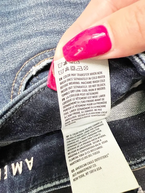 American Eagle Dark Wash Blue Raw Hem Frayed Denim Hi-Rise Shortie Jean Shorts - Image 9