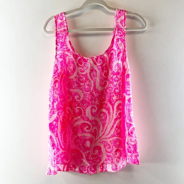 Lilly Pulitzer Silk Cosmos Printed Scoopneck Sleeveless Tank Top Pink Large - Image 2