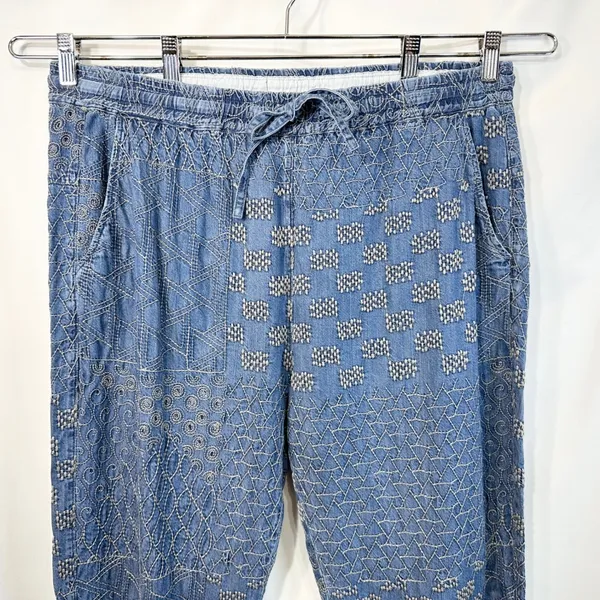 Johnny Was Biya Large Pants Blue Embroidered Chambray Lyocell Jogger Boho 1394 - Image 5