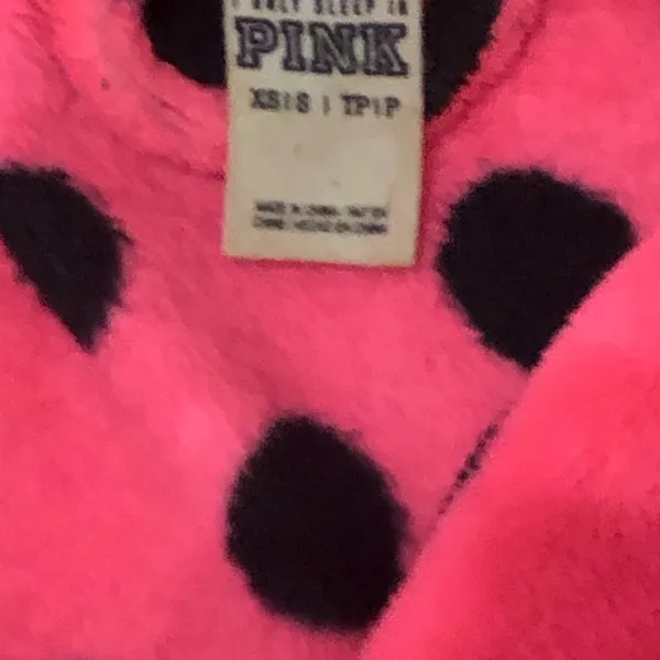 Pink Victoria’s Secret Plush Robe Hot Pink Black Polka Dot Size XS - Image 5