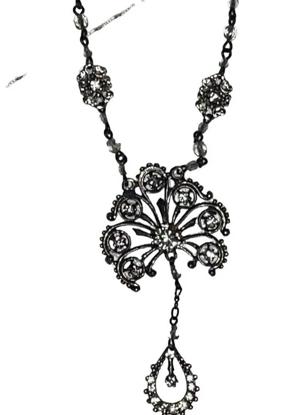 Victorian Crystal & Rhinestone Double Pendant Necklace - Image 5