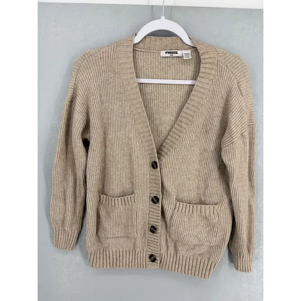 RSQ Womens Cardigan Tan Ribbed Knit Button Front Pocket Small - Image 2