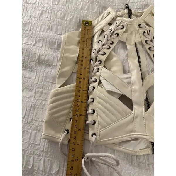 Dolls kill RUDE AWAKENING HARNESS BRA TOP Size Small Club Exx Ivory Faux Leather - Image 10