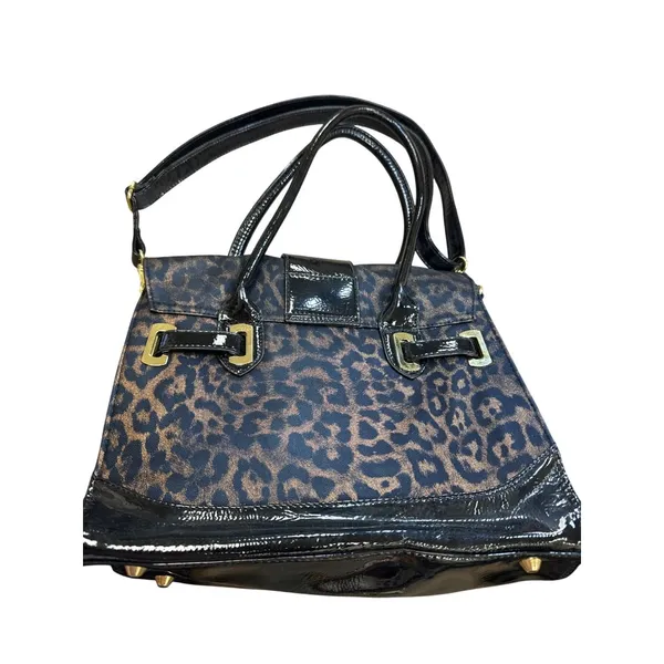 Betsey Johnson Black Leopard Print Handbag With Gold Hardware SKU 6898 - Image 7
