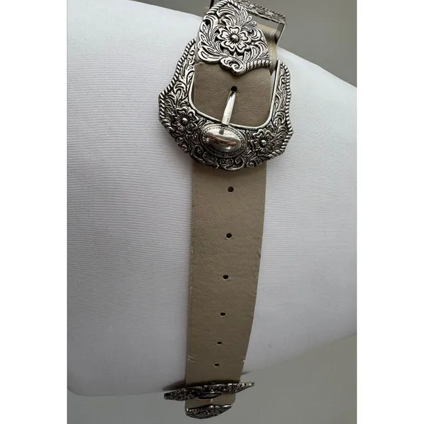 Taupe Double Silver Buckle Elasticized Back Belt - Image 5