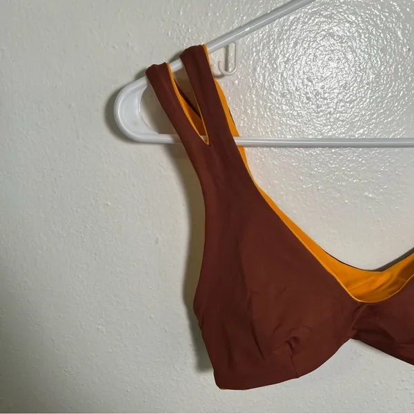 L*Space Women's One Wave Reversible Bikini Top Tan Brown Orange‎ V-Neck Strappy - Image 3