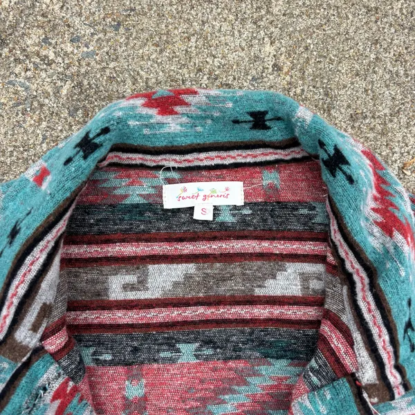 Sweet Generis Tribal Aztec Pattern Button down Jacket Blue - Image 3