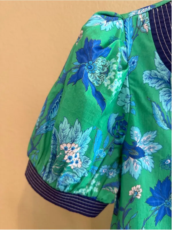 Entro Floral Print Band Contrast Mini Dress in Green/Navy Size S - Image 4