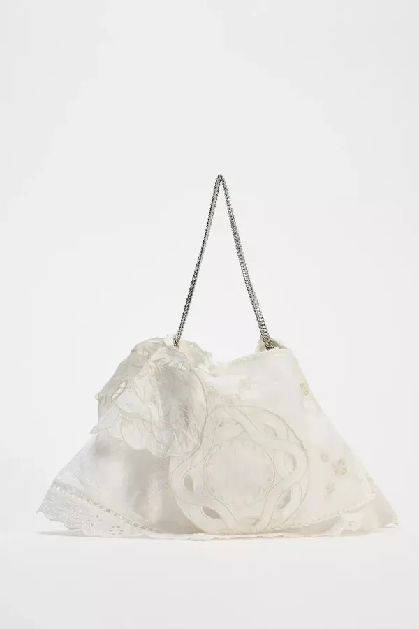 Zara Cream Lace Appliqué Shoulder Bag with Chain Strap Bohemian Summer Vacation - Image 2