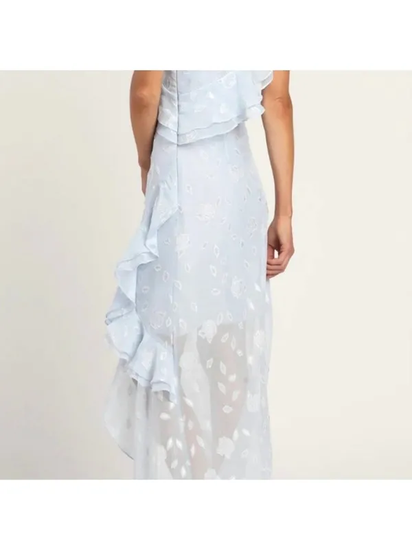 LULUS Forever Be Light Blue Ruffle Rose Print Dress Size Medium NEW NWT - Image 3