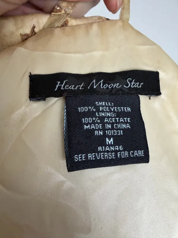 Heart Moon Star Vintage Y2K Beaded Embroidered Embellished Gold Beige Trench M coat - Image 7