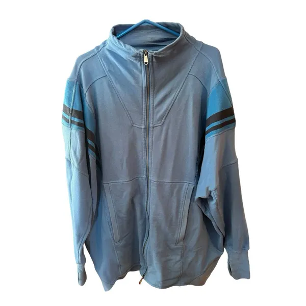 Free People Knockout Track Zip-Up Sweatshirt Oversized Cobalt Large - Image 9