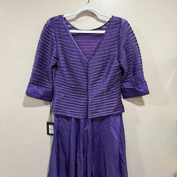Moshita Couture Size 12 NWTs Style 6189 Purple Short Sleeve Midi Dress - Image 5