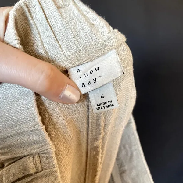 a new day linen blend tan wide leg pleated front‎ pants women's size 4 trousers - Image 8