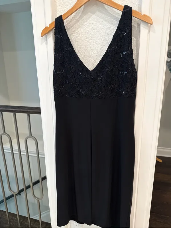 Lauren Ralph Lauren Black Sequin Lace Cocktail Dress Size 14 - Image 5