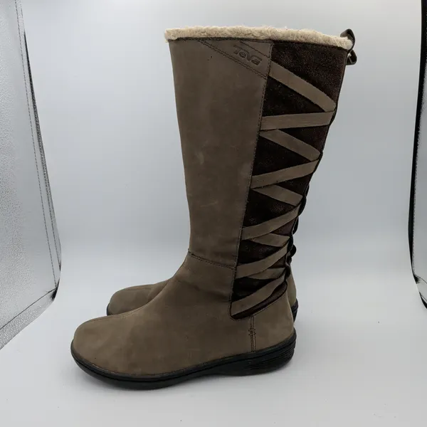 Teva Figueroa Women's Tall Winter‎ Boots Fur Lined Lace Up Taupe Suede Size 8 - Image 2
