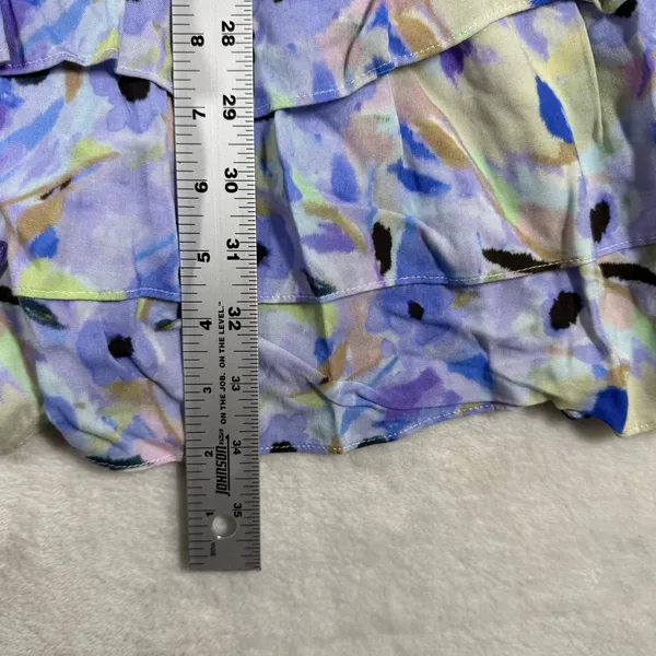 Amanda Uprichard Floral Smocked Ruffle Mini Dress Purple Blue Green Size L - Image 4
