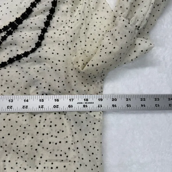 Free People Polka Dot Blouse Sheer Long Sleeve Top Black Trim‎ M READ - Image 3