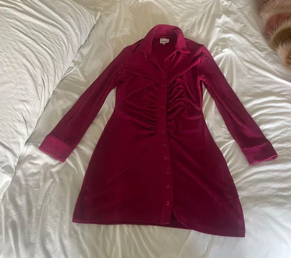 Ruched Bodycon Mini Shirt Dress In Raspberry Pink - Image 4
