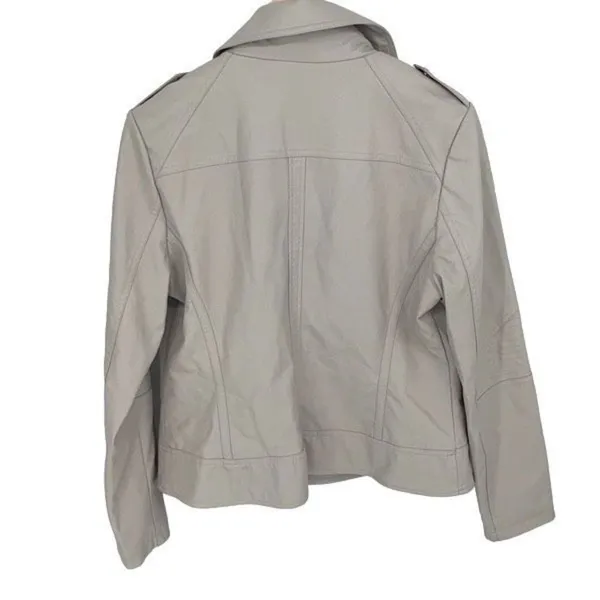 Guess Womens Asymmetric Full Zip Faux Leather Moto Jacket Stone Gray Size XL NWT - Image 3