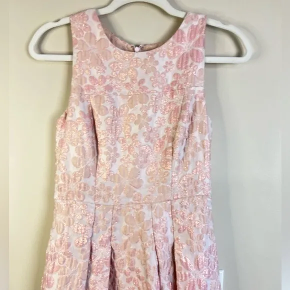 Shoshanna Midnight Floral Metallic Brocade High-Low Dress Pink Gold 2 - Image 6