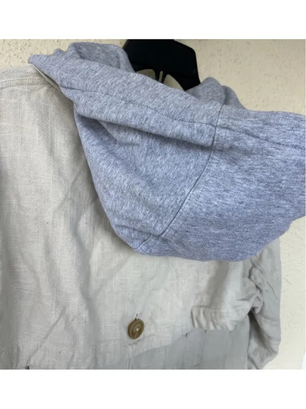 FREE PEOPLE Charlie Trench Coat Hood Linen Blend Spring Dust Oversized Size XS - Image 4