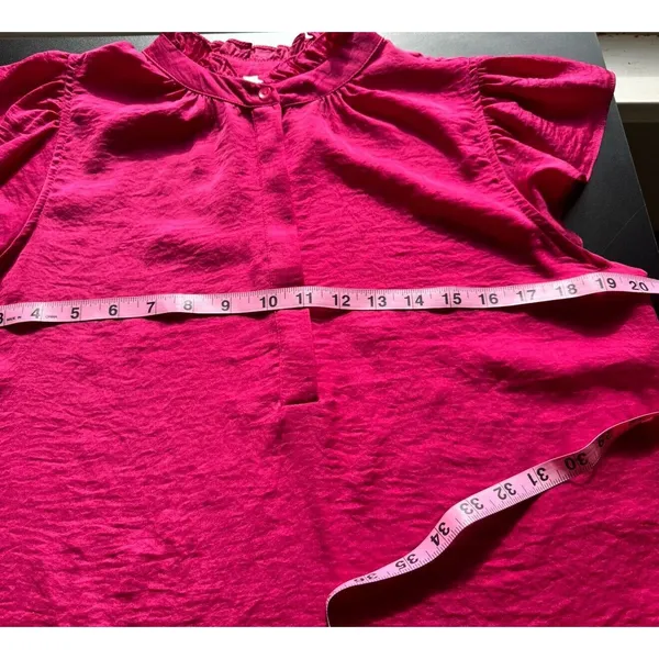 Alex & Lili Short SLV Pullover Silky Blouse Bright Pink High Neck Size Medium - Image 6