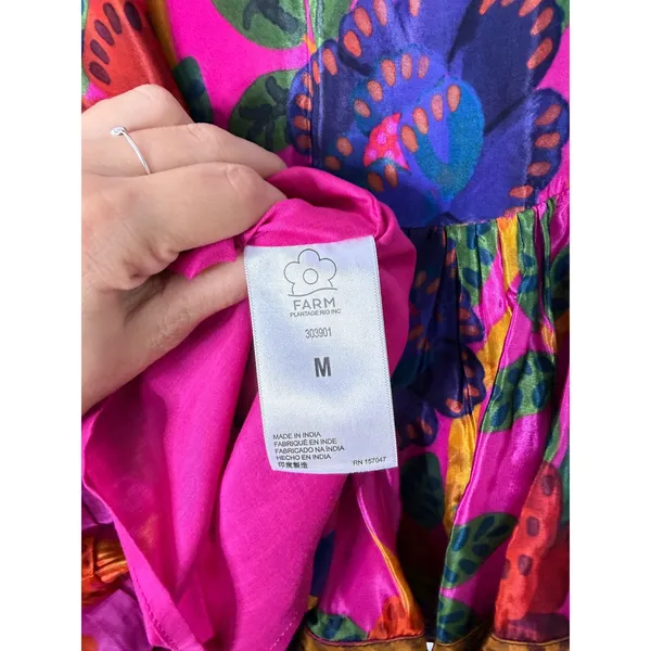 Farm Rio Mini Skirt Pink Tropical Bird Mushroom Print Wrap Tie Tiered Ruffle M - Image 5