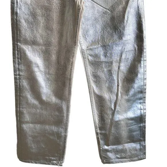 Zara mid‎ rise boyfriend jeans metallic silver jeans size 4 NWOT - Image 6