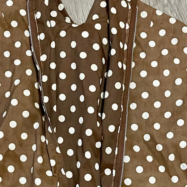 Vintage 1970’s Polka Dot Secretary Blouse Sz L Sleeveless Scarf Tie Neck Retro - Image 9