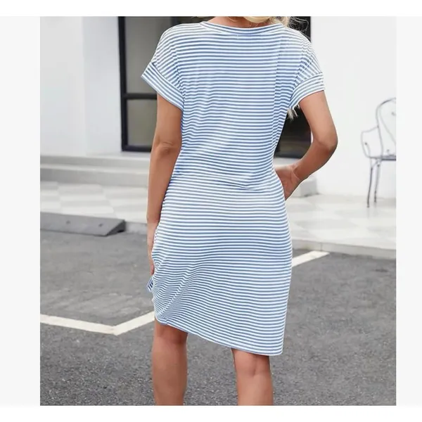 Merokeety Striped T Shirt Dress Blue/White Size L - Image 2