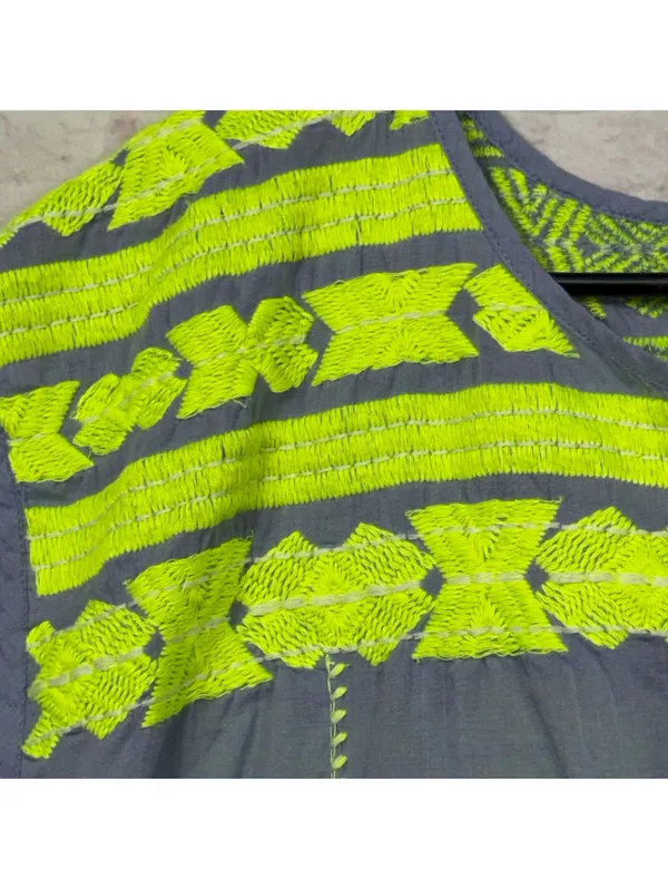 J.Crew Women's Chambray Blue Neon Embroidered Swim Cover-Up Tunic Size Medium - Image 4