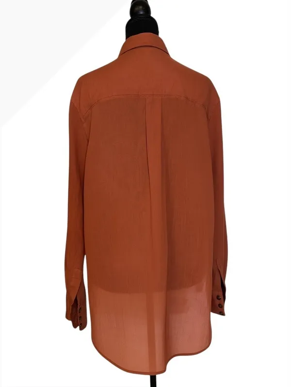 Free People Button-Up Blouse in Rust Orange, Size S - Image 3
