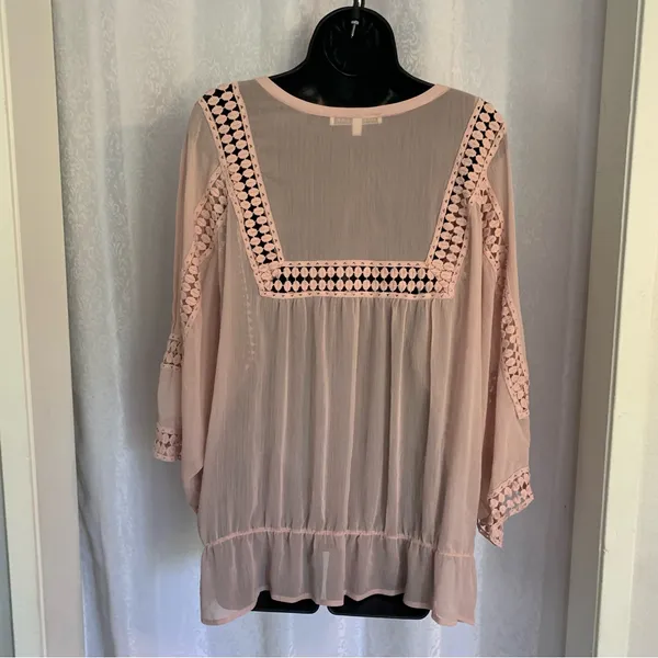 DANIEL RAINN Blush Pink Sheer Crochet Boho Tunic Sz: XL - Image 7