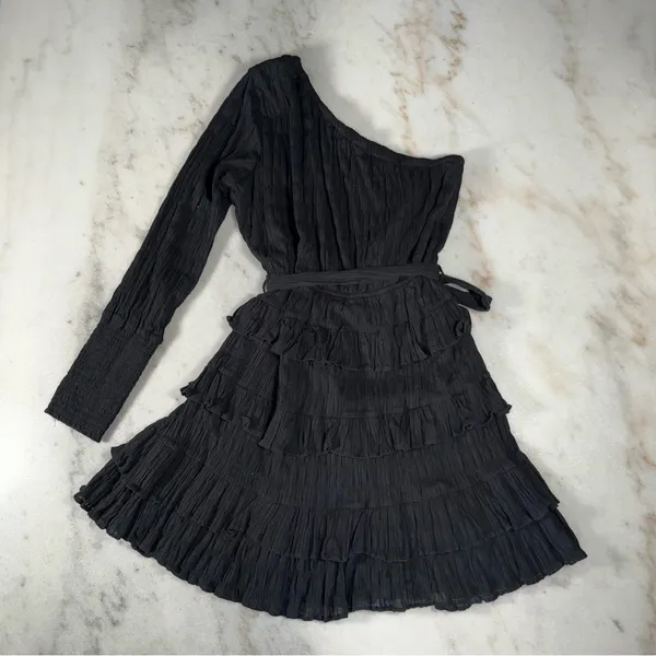 Hello Molly Dance The Night Away Black One-Shoulder Ruffle Mini Dress 8 New NWT - Image 10