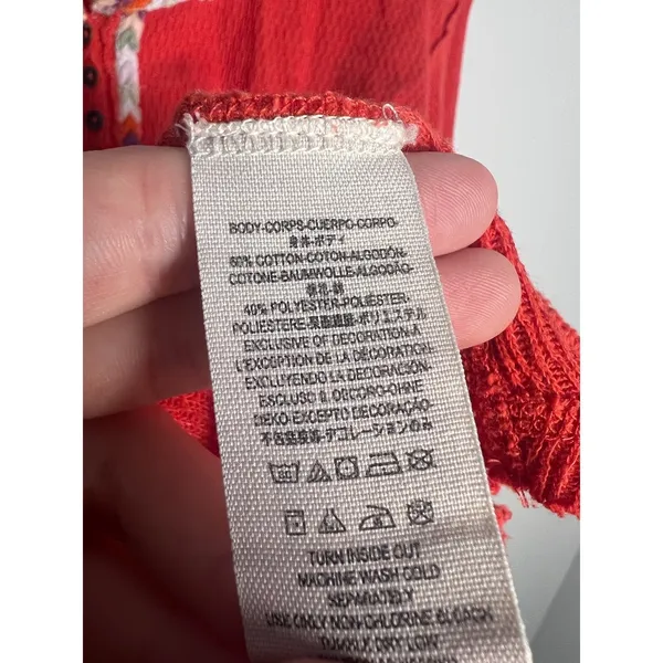 XS‎ Free People We The Free Red Waffle Knit Henley Embroidered Thermal Top - Image 4