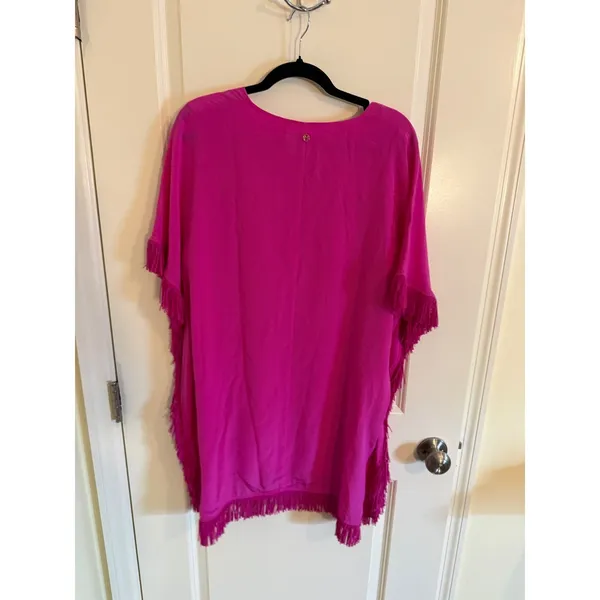 Marie Oliver Maura Pink Size X Small Dress Feather Trim V-Neck 100% Silk - Image 2