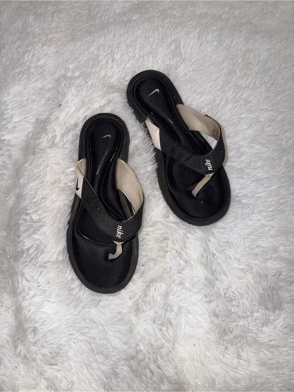 Nike Women's Black and Beige Foam Thong Sandals - Image 2