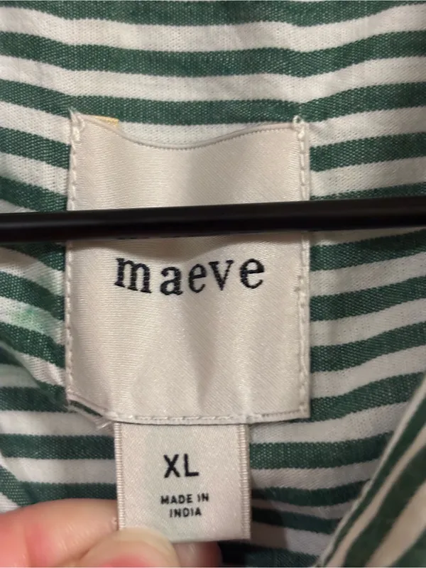 MAEVE 100% Cotton Bennet Stripe Buttondown Shirt in green and white - Image 5