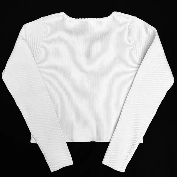 Brandy Melville John Galt White Ribbed V-Neck Button Front Long Sleeve Cardigan One Size - Image 6