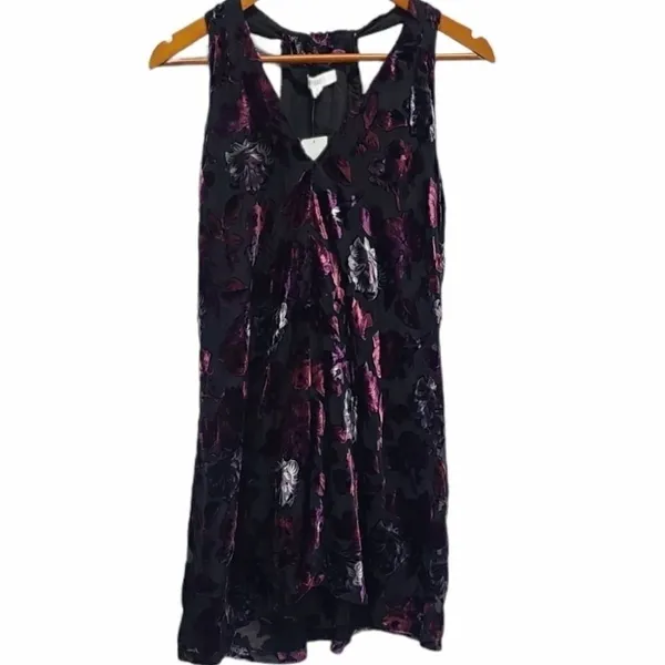 BB Dakota Purple Burnout Velvet Floral V-Neck Mini Dress Racerback‎ Small - Image 5
