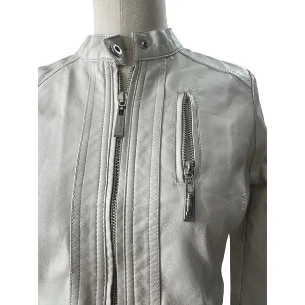 Joujou Faux Leather Moto Jacket Women's M 10/12 Cream White Motorcycle - Image 5