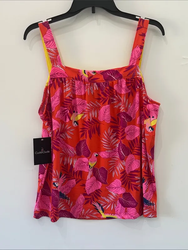Cuddl Duds Pajama Set Cozy 2pc Tank Top Shorts NEW Pink Orange Bird Paradise L - Image 4