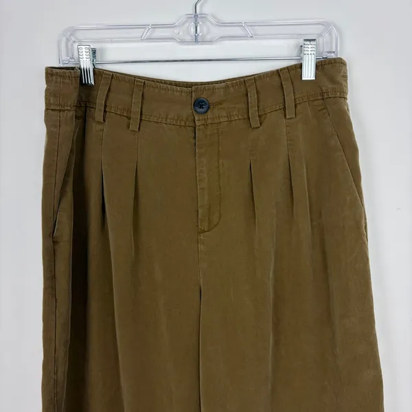 Banana Republic High-Rise Wide-Leg Pleated Ankle Pant Lyocell Olive Brown 12 - Image 3