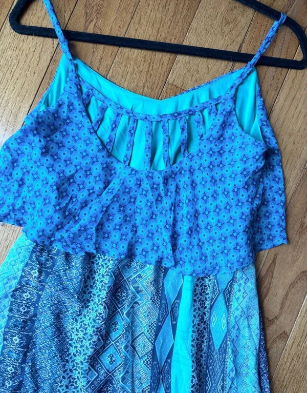 Speechless BOHO Blue Sleeveless Aztec Design Summer Dress Back Straps size xS - Image 3